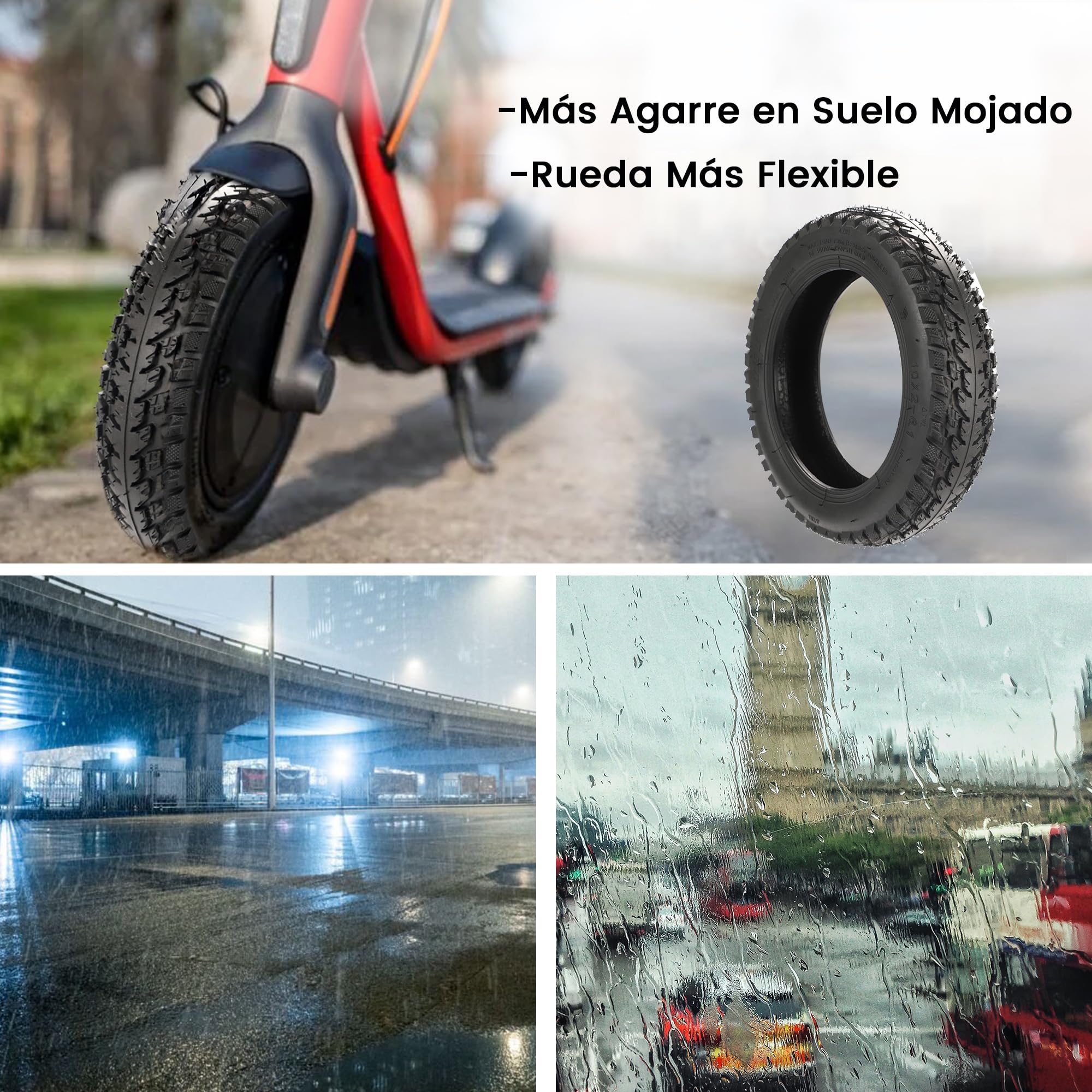 ANSENI Rueda 10 pulgadas(10x2-6.1) y Camaras de aire 10 pulgadas(10x2) Neumático de Repuestos todoterreno offroad compatible con los patinetes electrico y Scooter Xiaomi M365,Pro 2