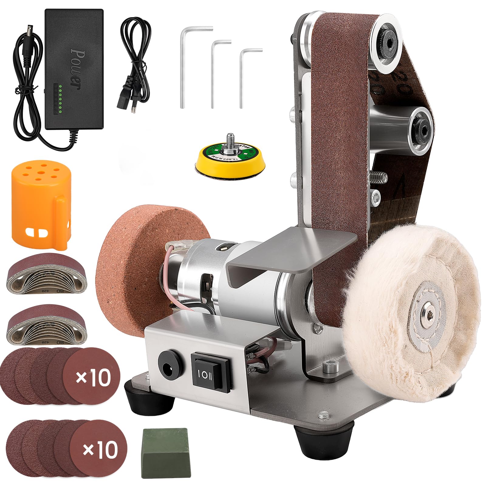 3-in-1 Mini-Bandpolierer mit 7-stufiger Geschwindigkeitsregelung & Niedrigem Lärmpegel – Zum Schleifen & Polieren von Metall, Werkzeugen, Holz & DIY-Projekten