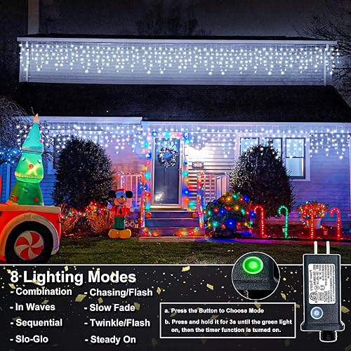 Miniatura 3 de Luces de carámbano para exteriores, 33 pies, 400 luces LED de Navidad para exteriores con 8 modos, 75 gotas, tira de luces impermeables para
