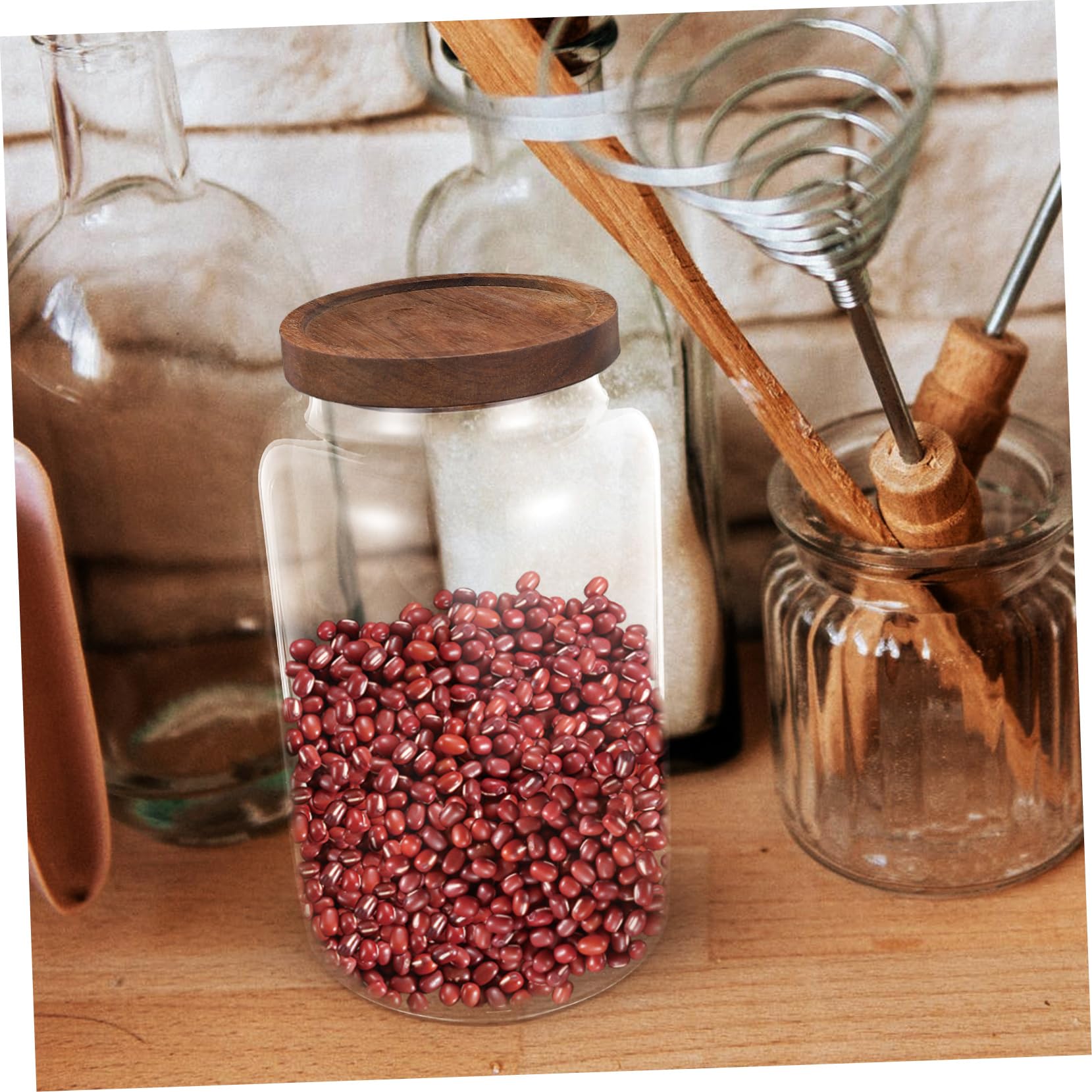 Großes Vorratsglas Aus Glas Mit Holzdeckel Luftdichter Vorratsbehälter Für Küche Feuchtigkeitsbeständig Vielseitig Für Getreide Nüsse Und Tee