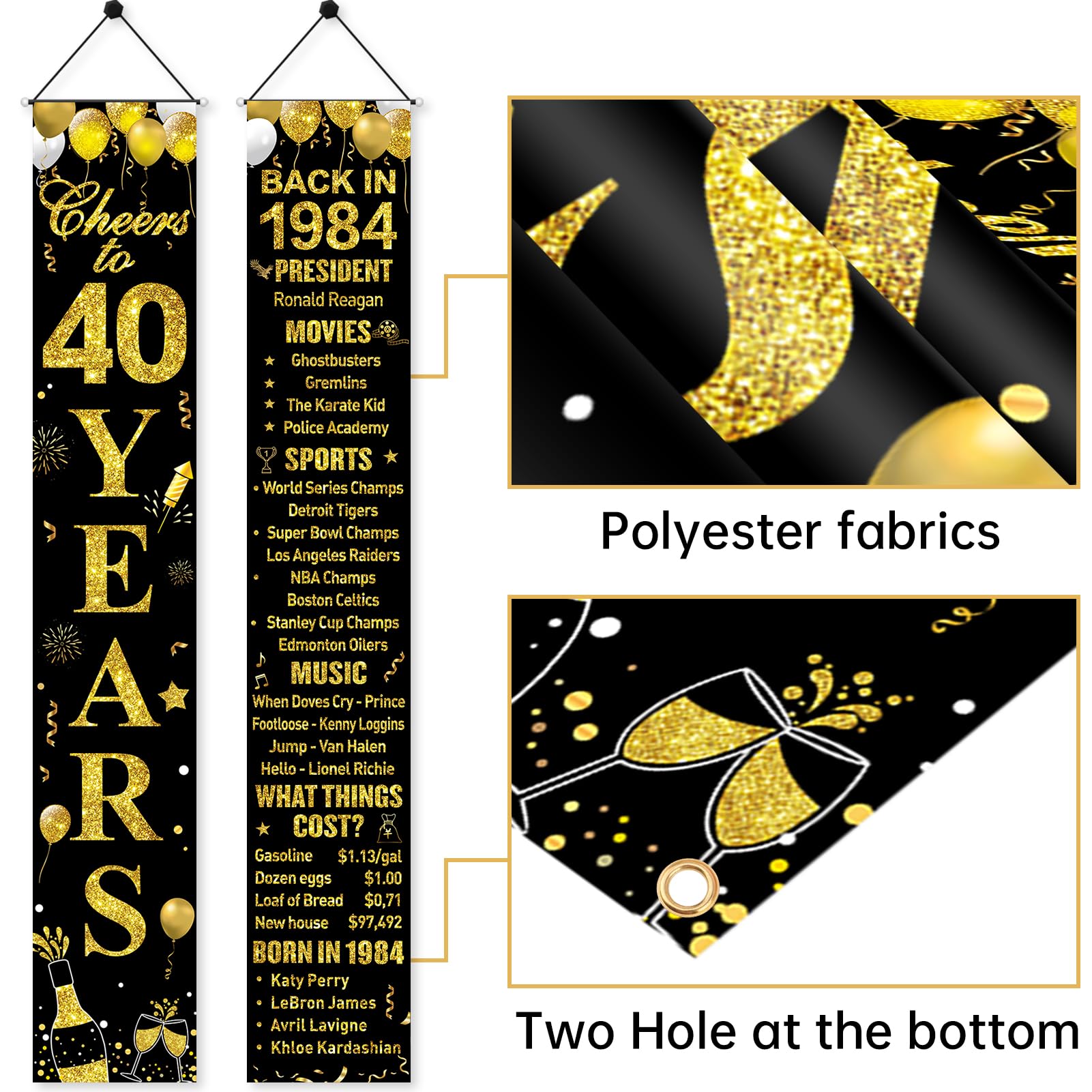 Türbanner Zum 40. Geburtstag 'Back In 5,039.4 Cm' – Schwarz/Gold, 185 X 90 Cm