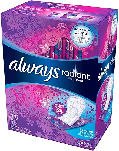 Always Radiant Pantiliners, regular, sin perfume, 96 forros (paquete de 2)
