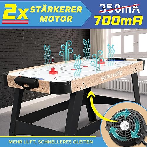 Miniatura 15 de SereneLife 58in Powered Air Hockey Table Upgraded 700mA 12v 2X Powerful Motor, 4 Player 4 Pucks 2 Pushers, Full-Size Arcade Style, Inline Power Azul