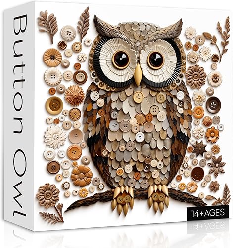 Rompecabezas de búho de botón para adultos, 1000 piezas, rompecabezas de pájaros de bosque natural, rompecabezas de arte de animales vintage como