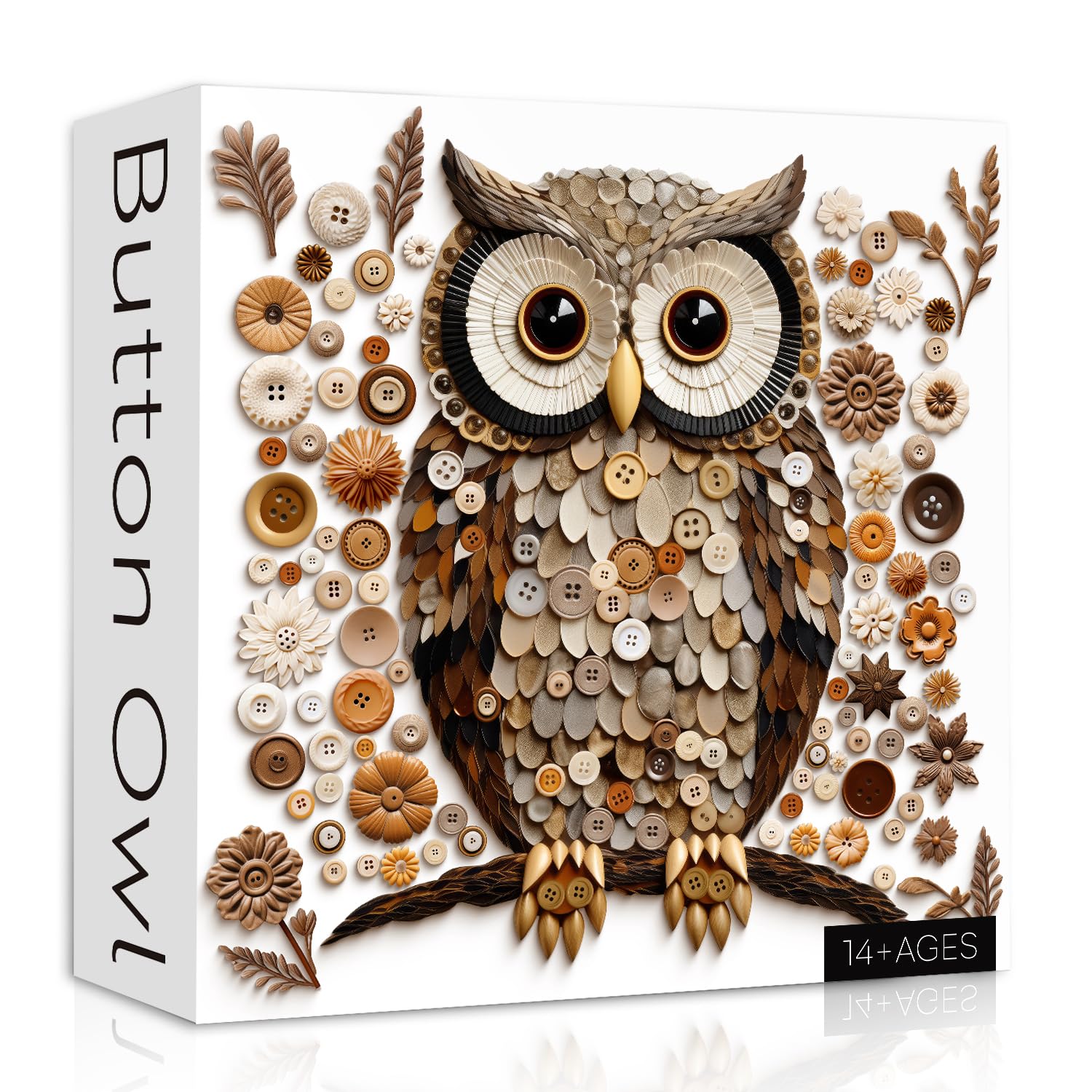 Button Owl Puzzles for Adults 1000 Pieces, Nature Forest Bird Jigsaw Puzzles, Vintage Animal Art Puzzle as Owl Decor