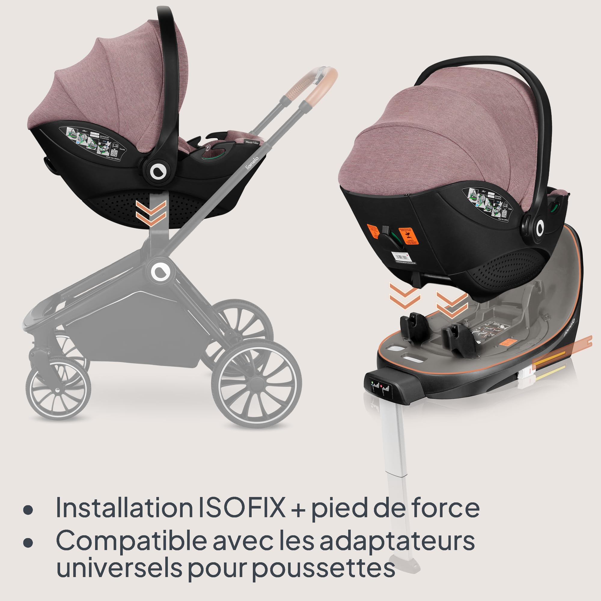 LIONELO MOXIE i-Size SET Siège Auto pour Bébé Avec Base 40 à 87 cm Porte-bébé Fixation et stabilisation ISOFIX Support stabilisateur Protection latérale, Réglage de l'Appui-Tête Insert Dri-Seat