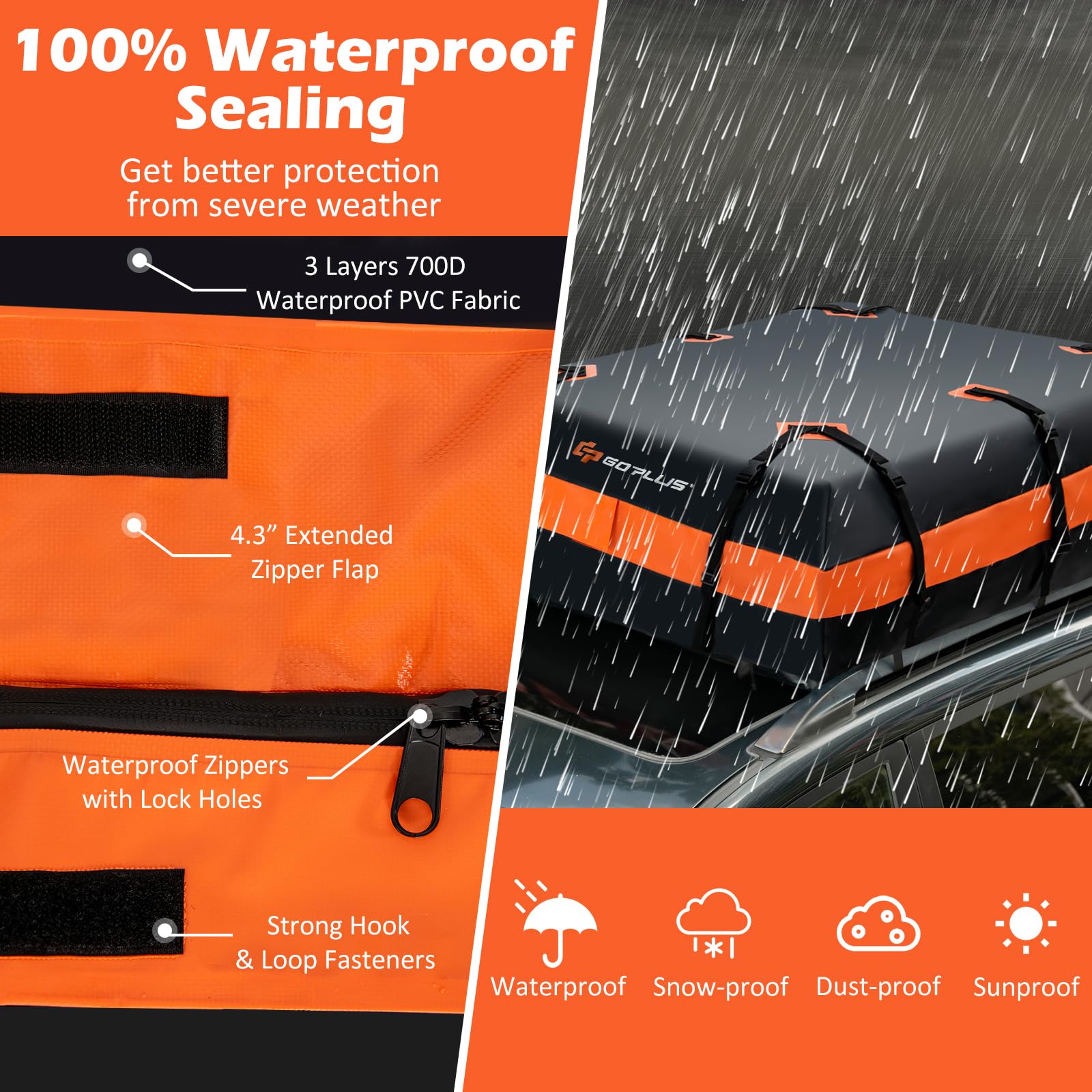 FANTASK Cofre de Techo para Coche, 600 L, Plegable e Impermeable