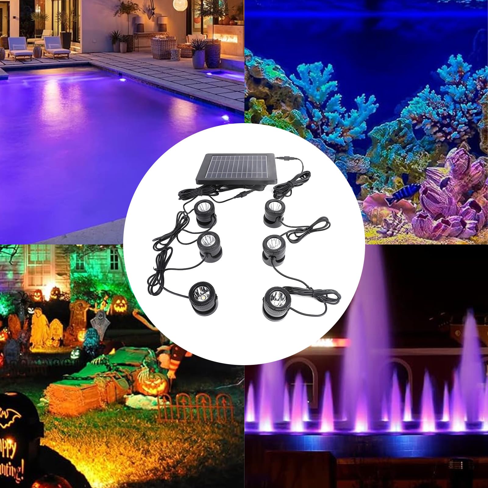 Pyhodi Luci Solari per Laghetti, 6 in 1 Impermeabili IP68, Luci Subacquee a Colori Cangianti, Faretti LED Sommergibili Super Luminosi per Acquari, Fontane, Giardini e cortili.