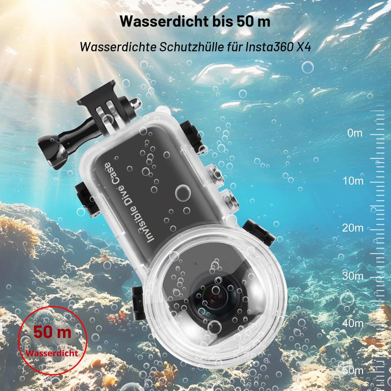PULUZ wasserdichte Tauchtasche für Insta360 X4, 50 m Unterwasser-unsichtbare Tauchhülle für Insta360 X4 Kamera-Zubehör, versiegelte Schutzhülle, Gehäuse, 360-Grad-Fotografie