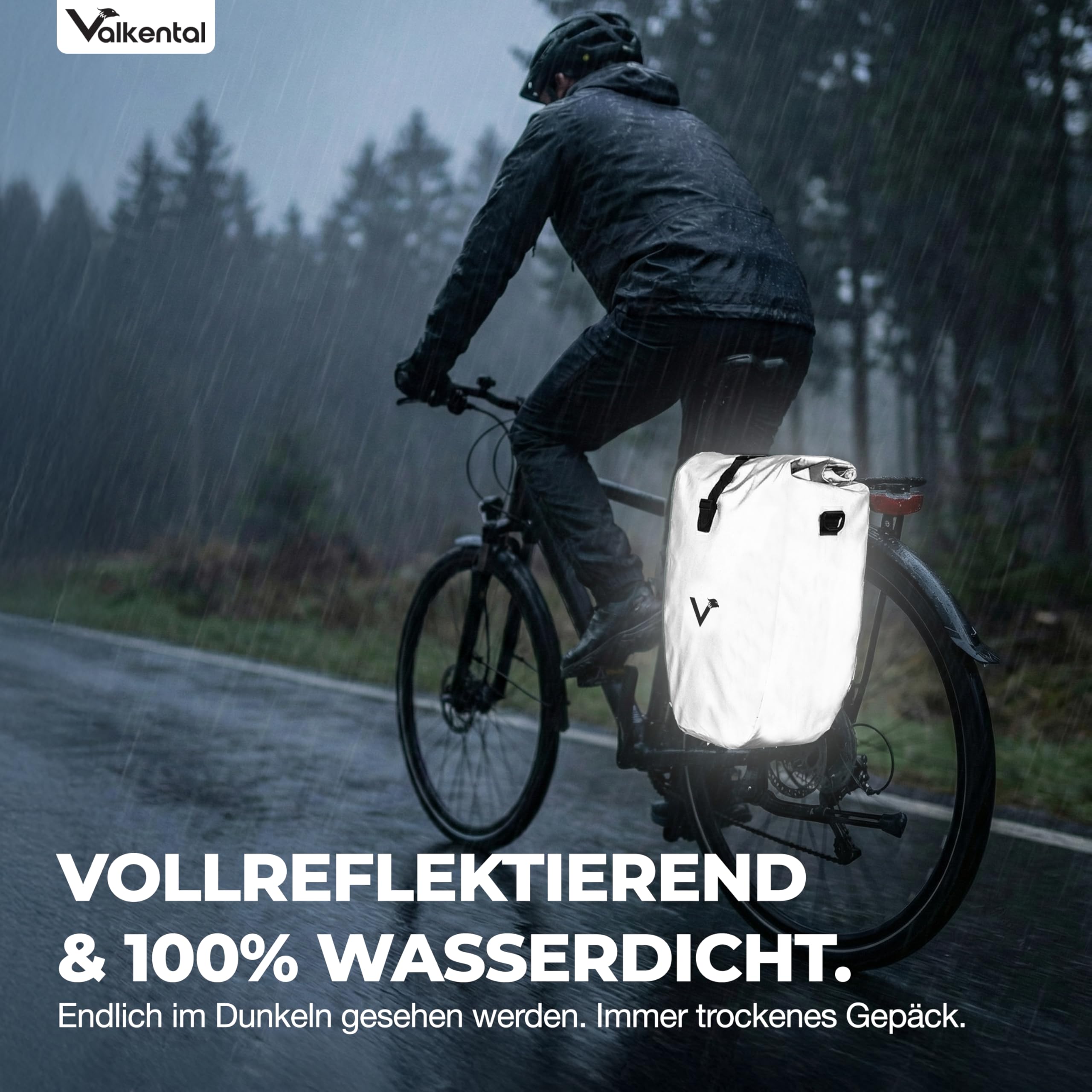 Valkental Gepäckträgertasche, Wasserdicht & Abschließbar | Abschließbar für Diebstahlschutz, große Reflektoren für Sichtbarkeit, bombenfester Sitz, mehrfach ausgezeichnet, langlebig