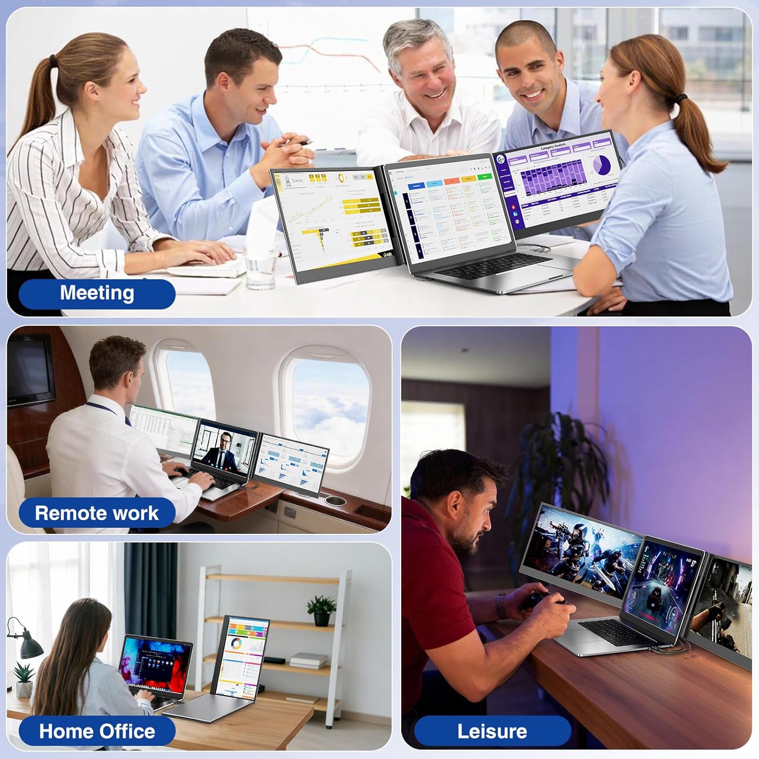 KEFEYA Laptop Screen Extender 15.6", 1080P FHD IPS Ultra-Slim Triple Portable Monitor for Laptop 12-17.3", Eyes Care HDR Travel Monitor, USB-C/HDMI Plug-Play Monitor Extender for macOS/Win and Phone