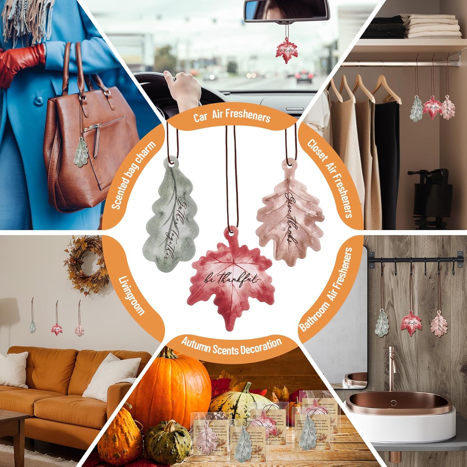 108 Sets Leaves Car Air Fresheners Bulk Maple Leaf Hanging Ornament Scented with Essential Oils Christmas Tree Decor for Men Women Coworkers Team Staff Office Car Party Supplies