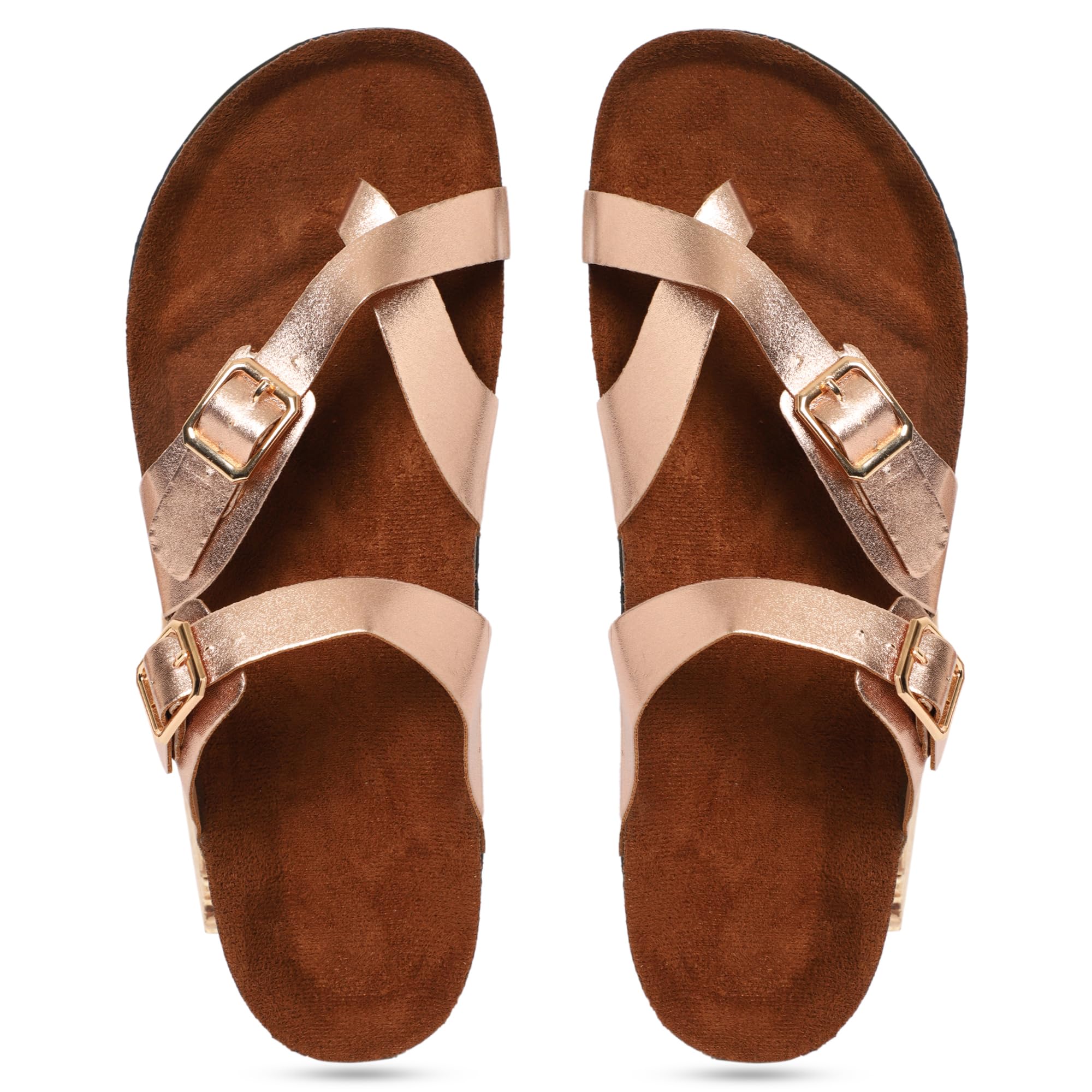 MOZAFIA Synthetic Leather Comfortable Stylish with Open-Toe Casual Compass Rose Gold Solid Flat Sandals for Womens (B0CQCXRR34) Amazon Price History, Amazon Price Tracker