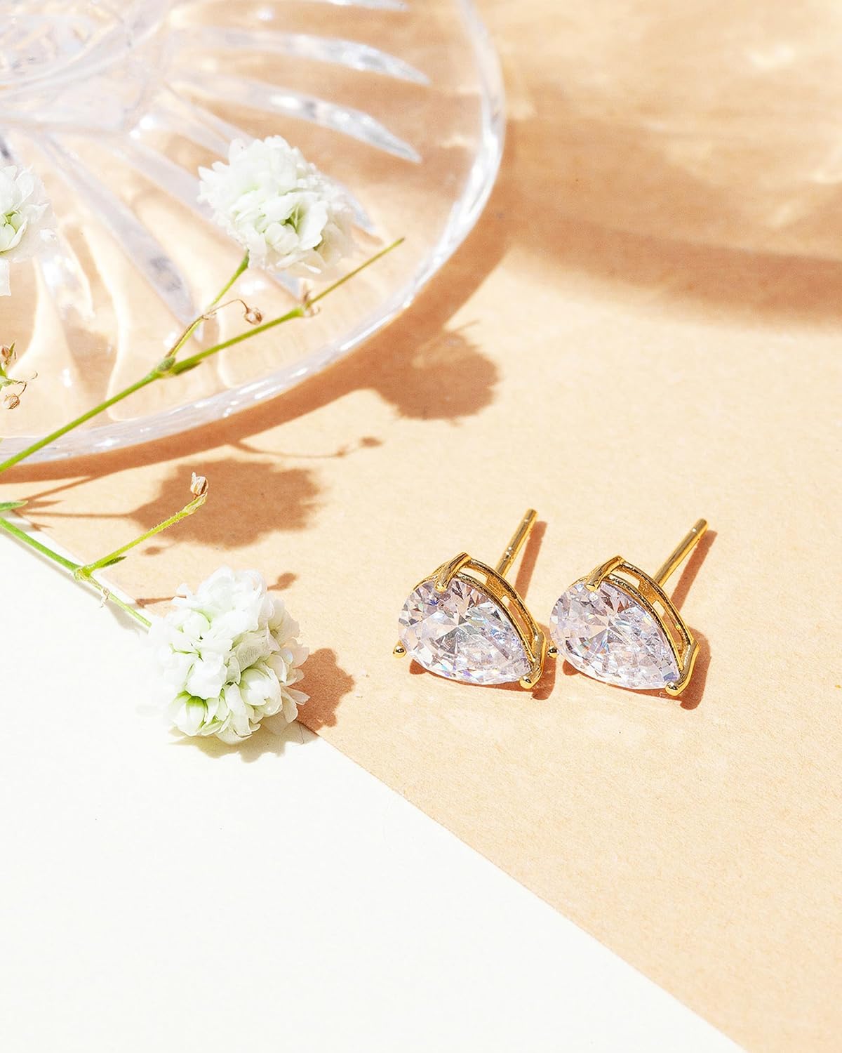 PAVOI 14K Gold Plated 925 Sterling Silver Cubic Zirconia Stud Earrings for Women - Simulated Diamond CZ Earrings - Image 4