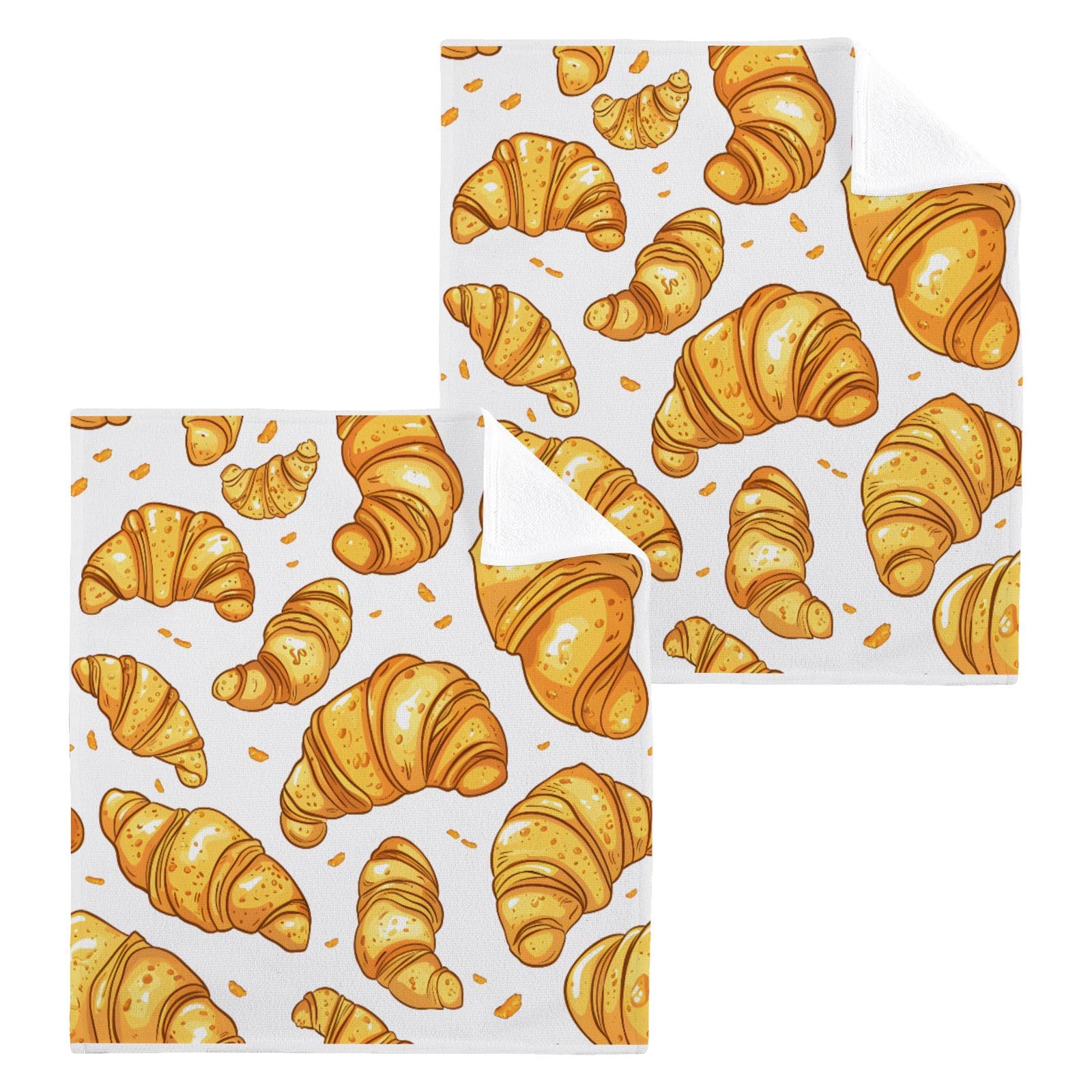 ALAZA Wash Cloth Set 100% Cotton Fingertip Towels Face Cloths Sets Croissants Bread Highly Absorbent Soft Feel Set of 2