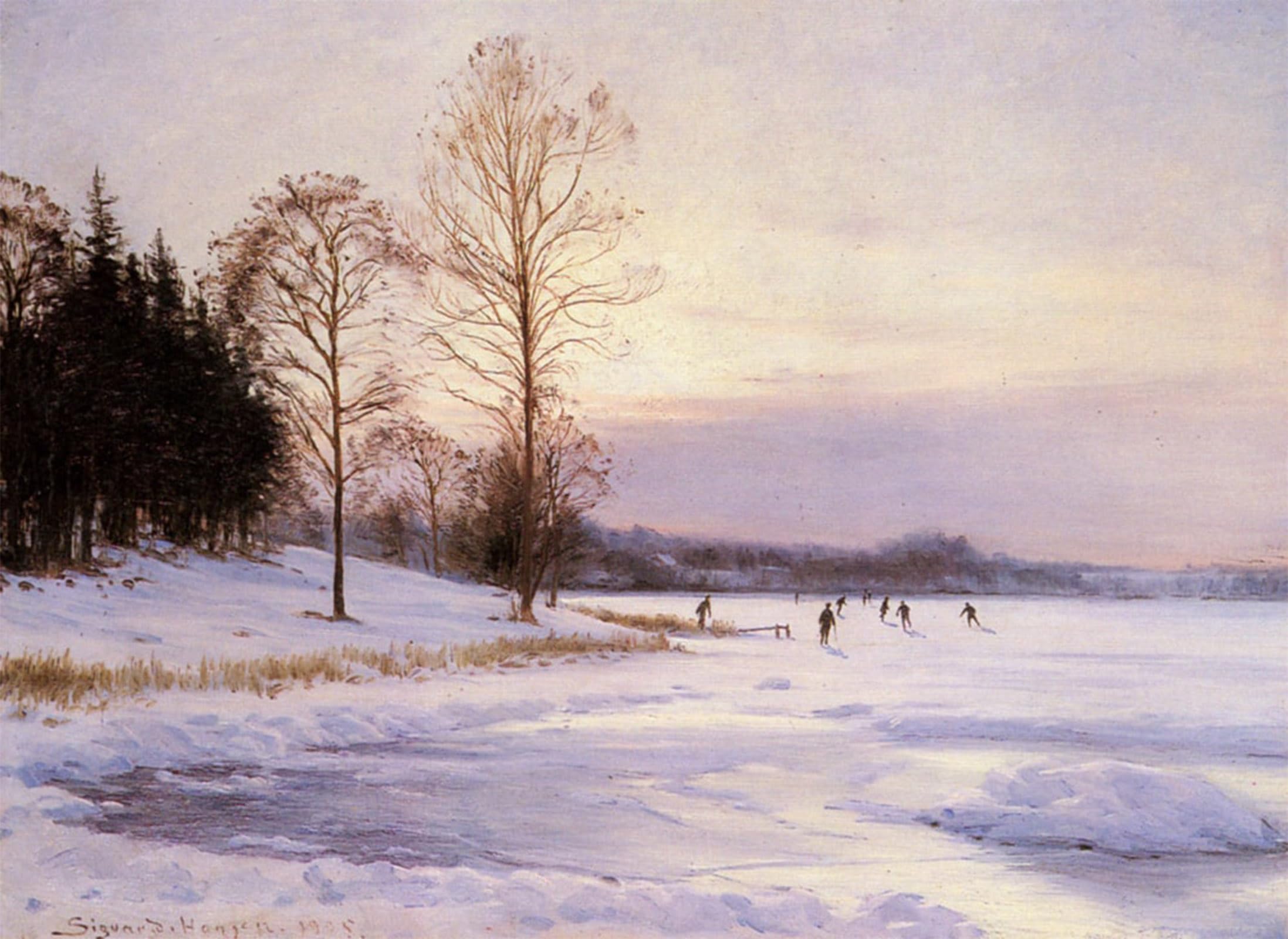 ARTXLXXBN Famous Art Print Poster Vintage Wall Art Skaters on a Pond by Sigvard-marius Hansen Canvas Art Poster for Home Decor 60x90cm