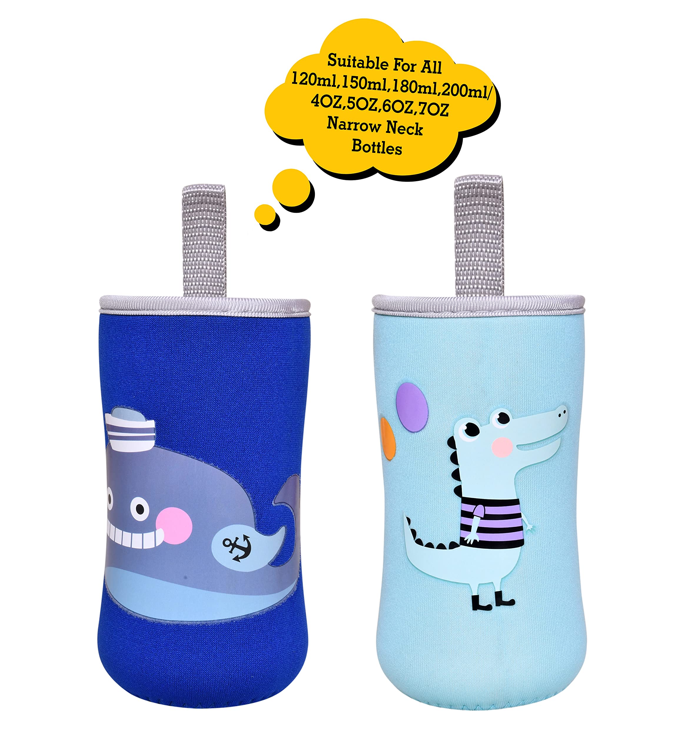 THE LITTLE LOOKERS Baby Feeding Bottle Cover with Easy to Hold Strap | Narrow Neck Soft Plush Stretchable Baby Feeding Bottle Tote Bag Cover Pack of 2 (Multicolor 120ml, 150ml, 200ml) - Image 2 thumbnail