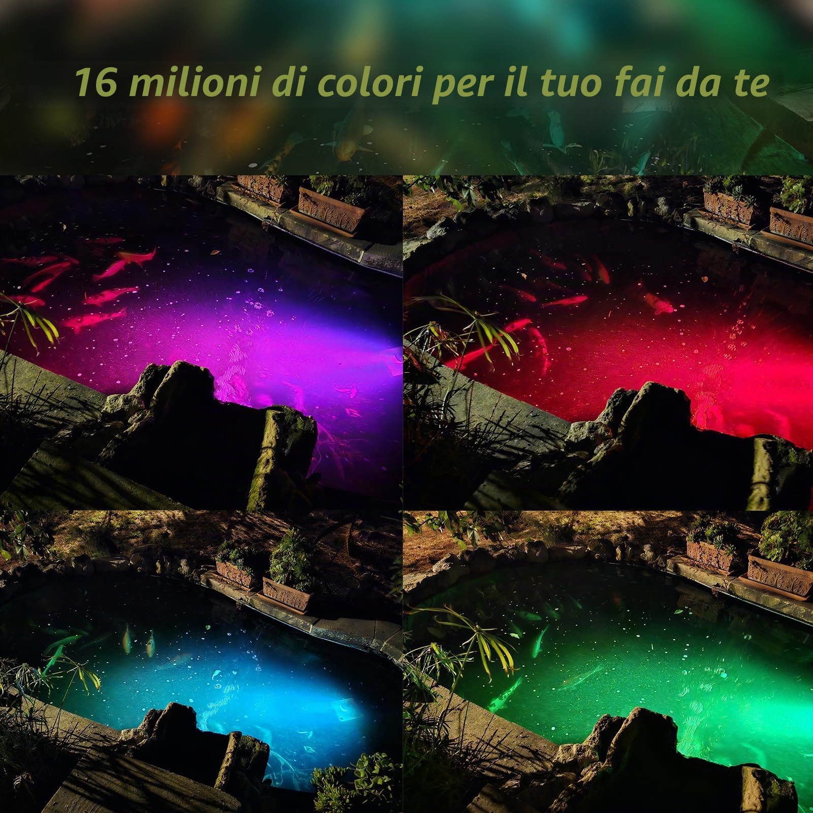 Luci per Laghetto Sommerse con Controllo APP, 6W Faretti per Laghetto IP68 Impermeabile, Luci per Laghetto con 12V Trasformatore e Timer per Fontana Giardino Cascate Marrone sabbia Set 2