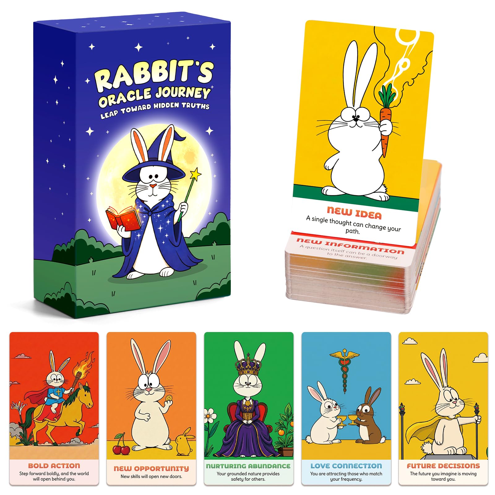 Oracle Cards for Beginners, 78-Card Rabbit Oracle Deck with Card Meanings