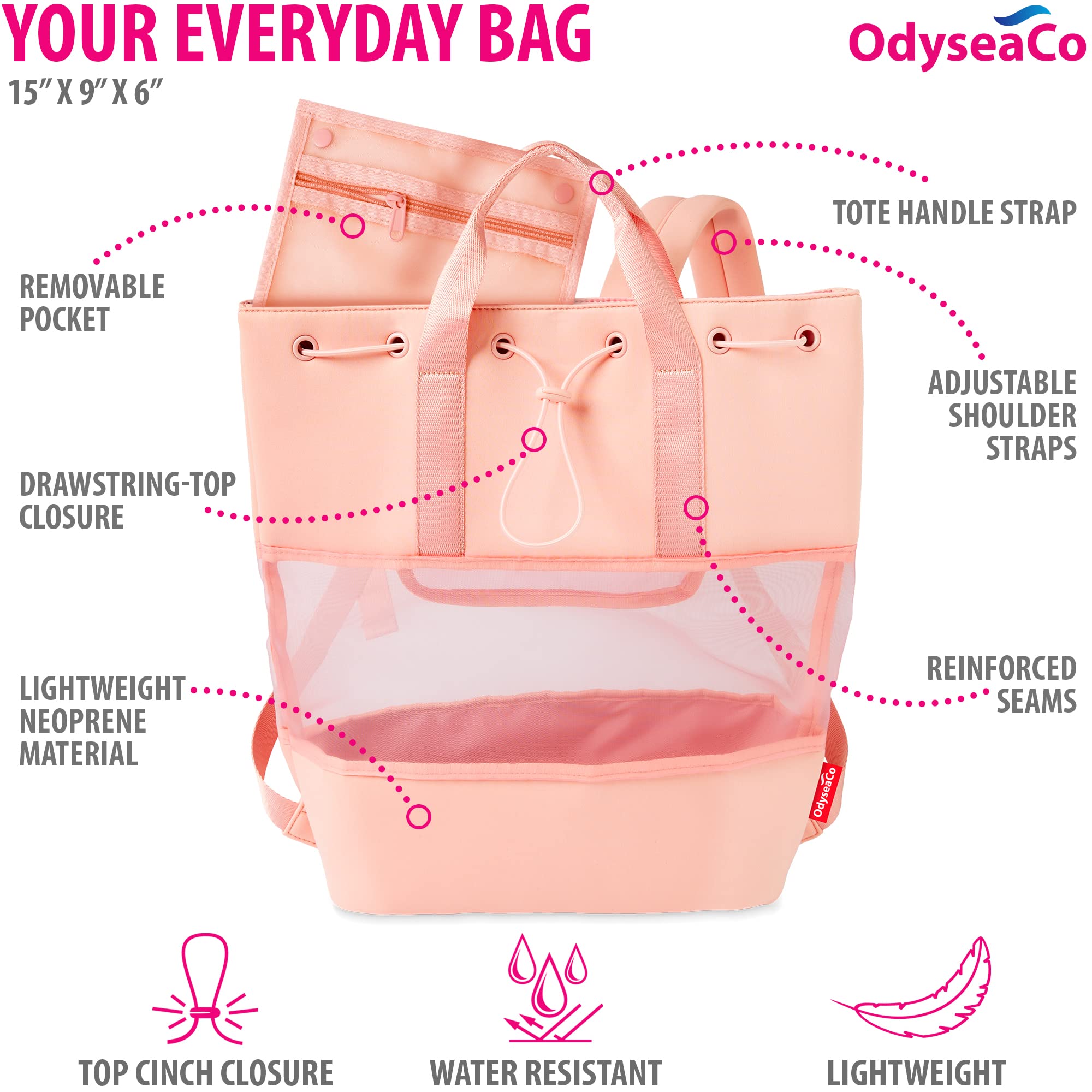 Odyseaco Beach Backpack Lightweight Pink Beach Bags For 