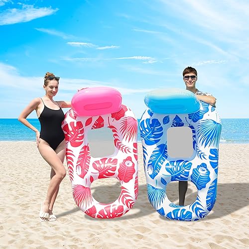 Miniatura 6 de FindUWill Flotadores de piscina para adultos, paquete de 2 flotadores de piscina para adultos, resistentes, flotadores inflables para piscina,
