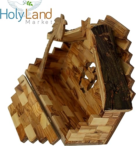 Miniatura 7 de Holy Land Market Juego de decoración de Navidad inspiradora para interiores, estilo antiguo, madera de olivo hecha a mano, 12 piezas, pesebre sin