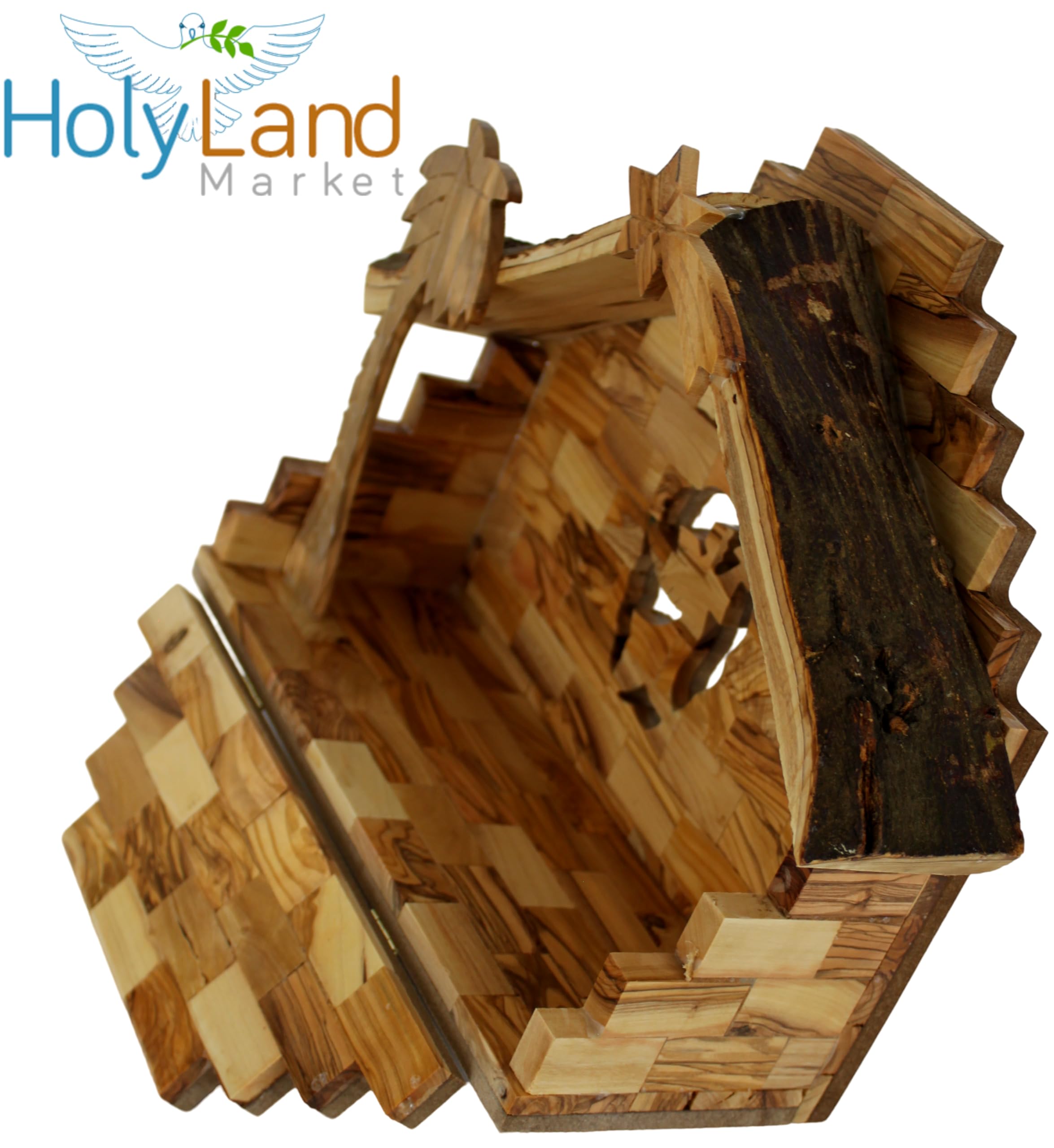 Holy Land Market Krippen-Set aus Olivenholz, Bethlehem, Deluxe, handgeschnitzt, Braun
