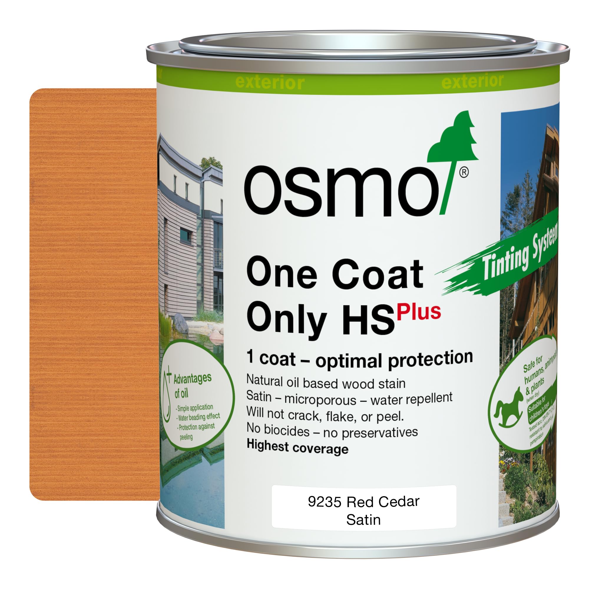 Osmo One Coat Only HS Plus 9235 Transparent Red Cedar 750ml – High Coverage Exterior Wood Stain for Cladding & Fencing – One Coat Protection – Water & UV Resistant Satin Finish — image 1