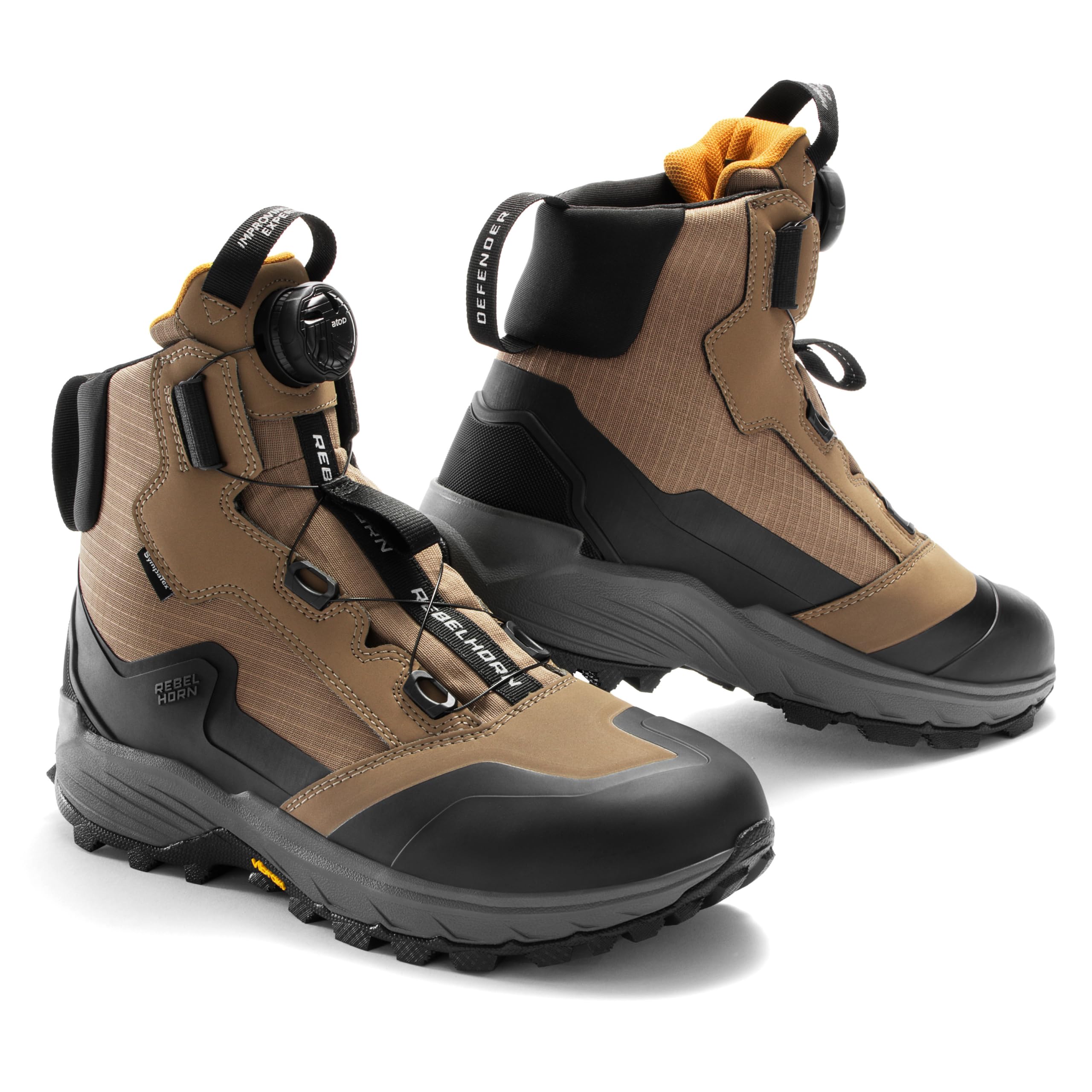 REBELHORN Defender Motorradstiefel Herren und Damen | Leder PU und Textil | Knöchel Protektoren | ATOP Schnellschnürung | Sympatex Membran | Vibram Sohle | Größen bis 47