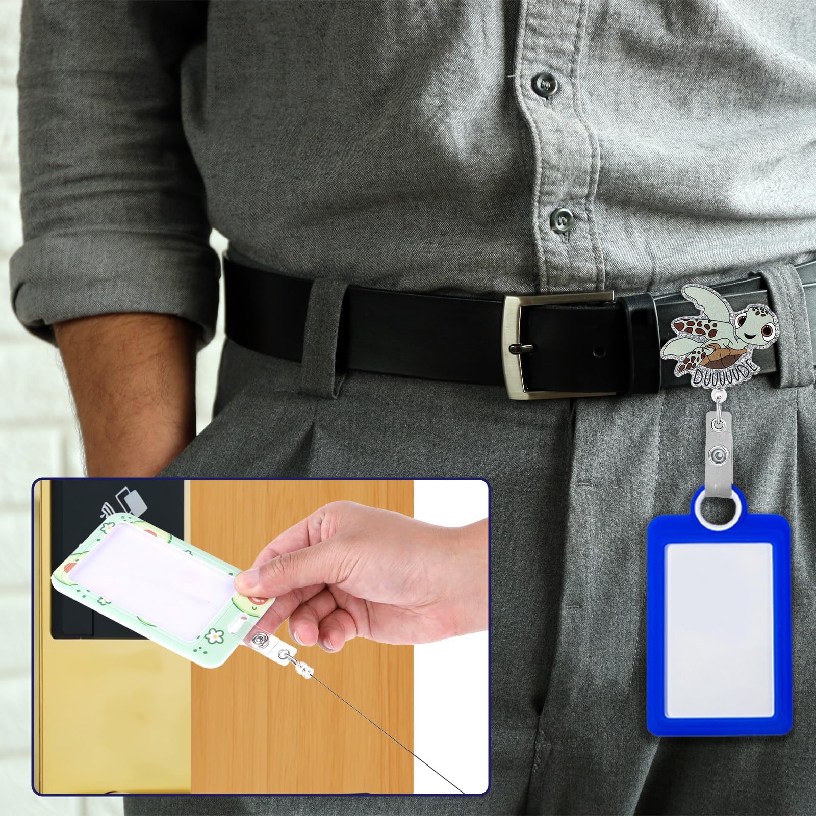 2 Porte-Badges Rétractables APOMOONS - Formes Tortue Et Chat Cowboy, Pour Personnel Médical/Étudiants