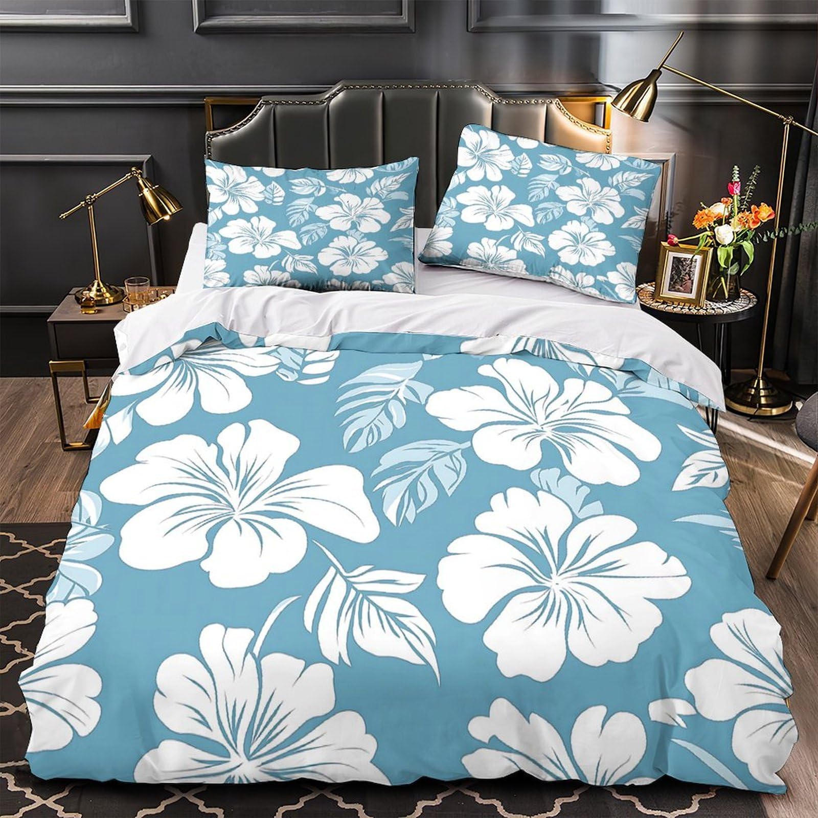 Housse de couette 140x200cm fleur d'hibiscus pour lit simple enfant