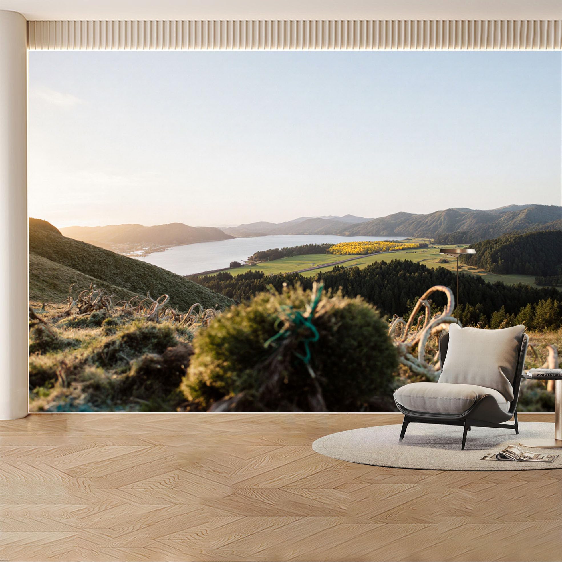 Custom Wall Mural Wallpaper Mountain Lake Landscape Nature 3D Effect Wall Decor Sunset Misty Removable SelfAdhesive Large Photo for Living Room， Bedroom， Office