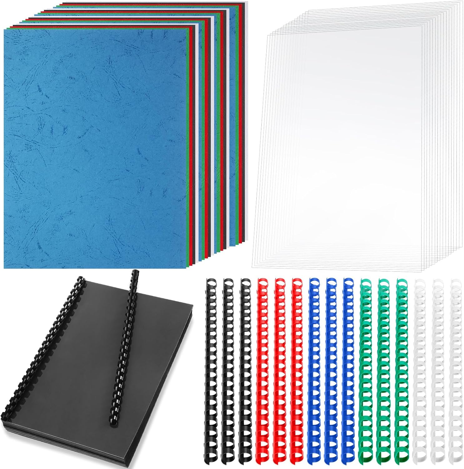 Qilery 250 Pcs Binding Covers and Combs Kit, Binding 8.5 x