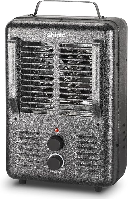 Shinic Space Heater,1500W Milkhouse Heater with Thermostat, Stay Cool Durable Metal Housing, Overheat protection, 3-Prong Plug, Tip-Over Auto Shut Off, Utility Heater for Garage, Bedroom, Greenhouse