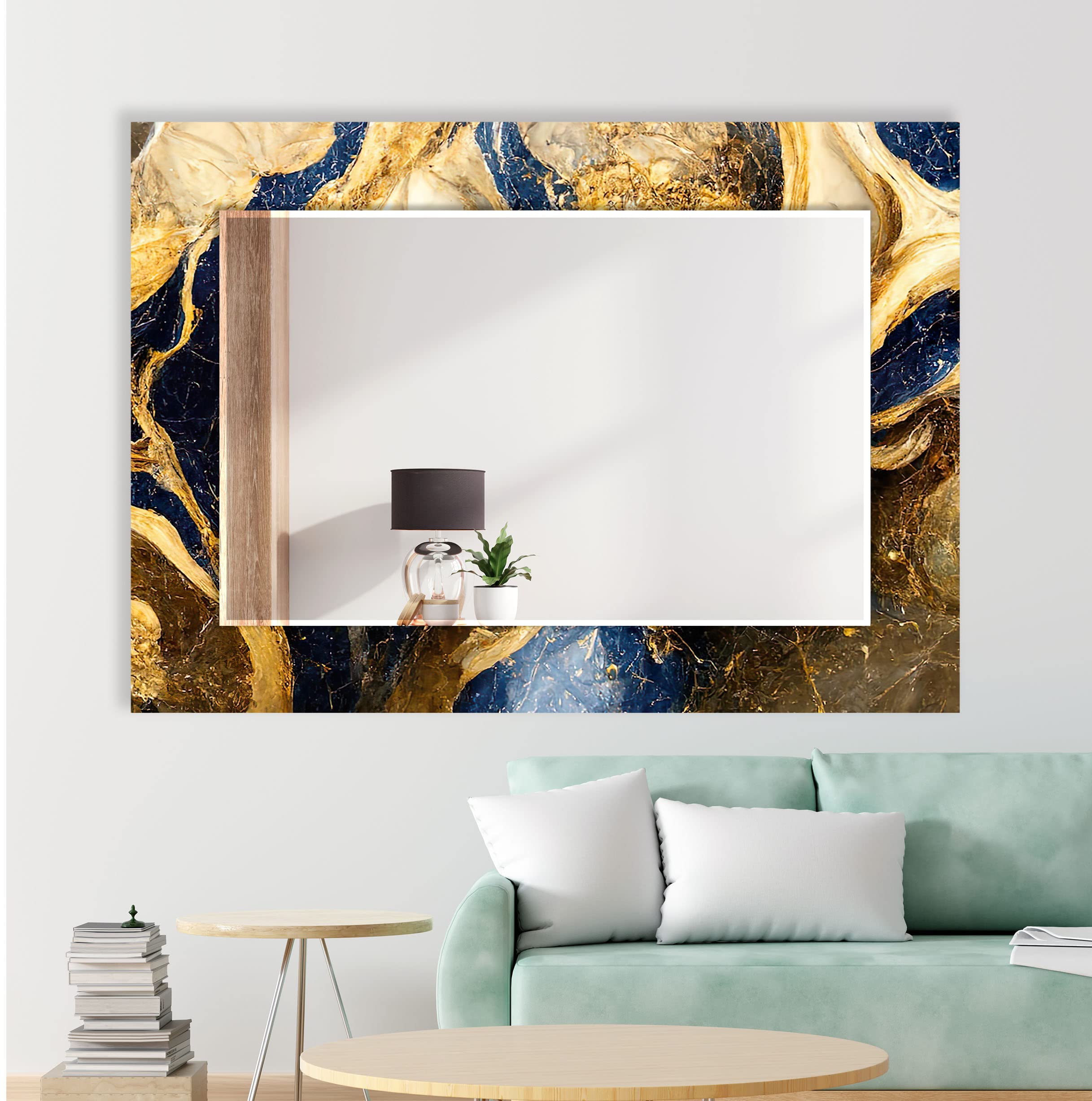 Lustro ze szkła hartowanego 119 x 45 cm (poziome) duże złote lustro ścienne do jadalni dekoracja unikalne fazowane lustro ścienne nieregularne lustro asymetryczne