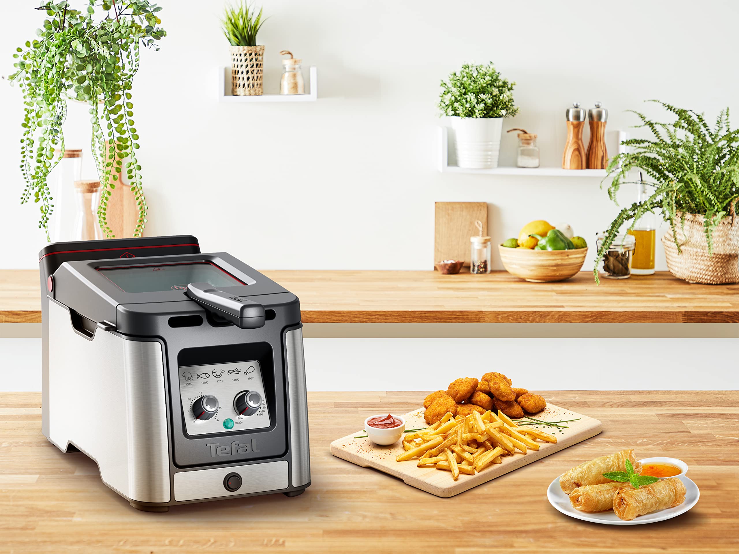 Tefal Clear Duo Fritteuse, frittieren mit weniger Rauch/Gerüchen, Kapazität 1,2 Kg, Thermostat, Timer, großes Sichtfenster ohne Beschlagen, spülmaschinenfest, schwarz, Edelstahl, Friteuse FR600D