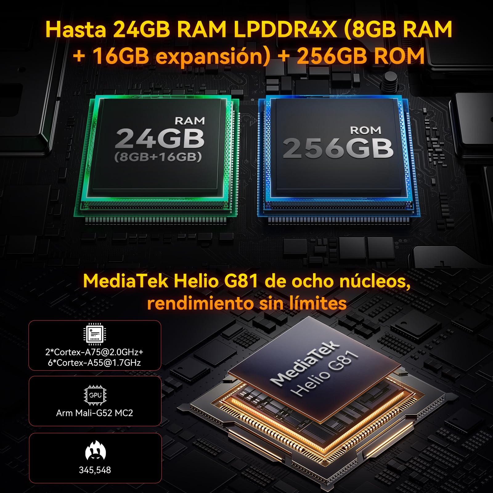 Blackview Rock 1 Android 16 Móvil Resistente 15000mAh, Móvil Irrompible para Aventureros y Senderismo, Doble Pantalla, 24GB+256GB, Visión Nocturna 20MP, Gemini AI, NFC, 3 Años de Garantía