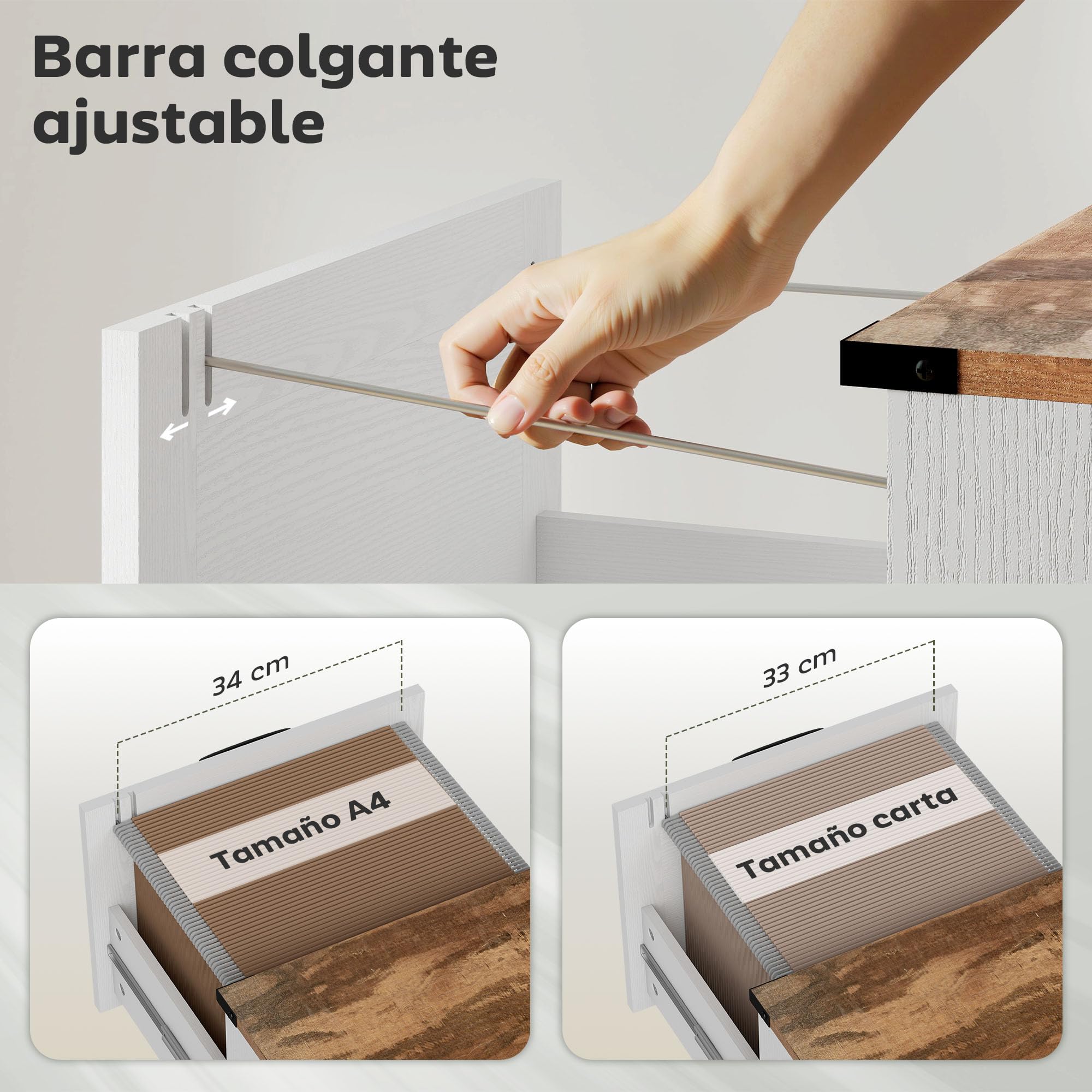 HOMCOM Commode de Bureau avec 2 tiroirs, Commode de Bureau, classeur, Porte-imprimante, avec Rail de Suspension pour A4 et Letter, 40x40x71 cm, Blanc