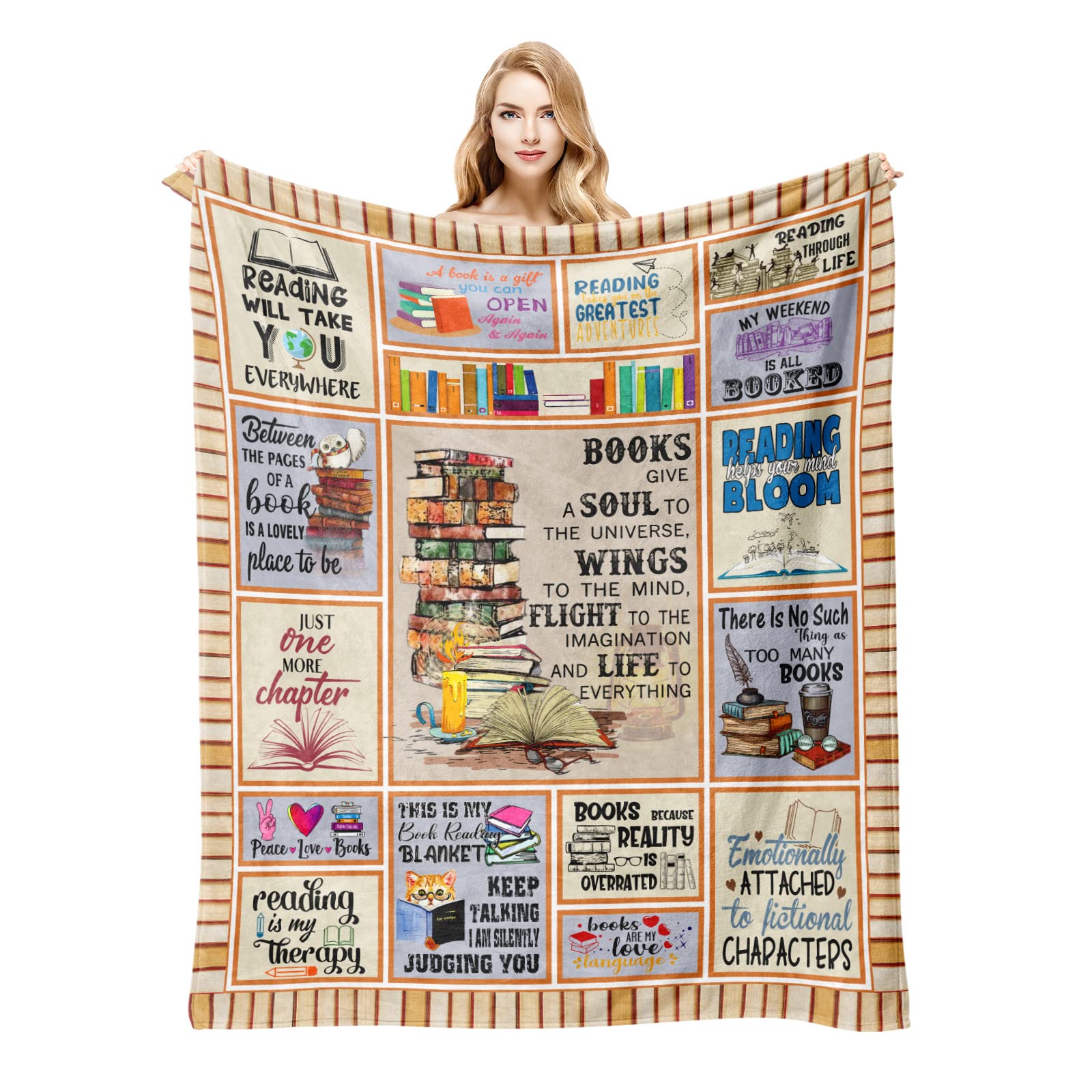 Coperta In Pile GEEMBI Per Amanti Dei Libri | Morbida Plaid 127 Cm | Regalo Originale Per Lettori, Bibliotecari | Idee Regalo Natale E Compleanno