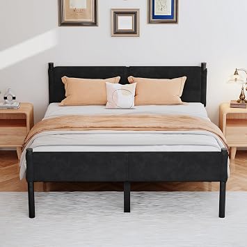 Metal Bed Frame, 14" Queen Size Bed Frame with Storage Space, Heavy Duty, Sturdy Mattress Foundation, Easy to Assemble, No Box Spring Required, Black, Queen