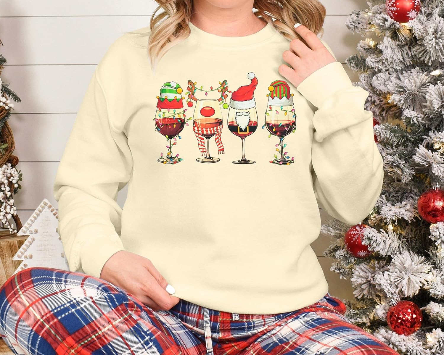 KNEYATTA Christmas Sweatshirt for Women Red Wine Glass Shirt Christmas Pullover Top Ugly Xmas Long Sleeve Blouse - Image 3