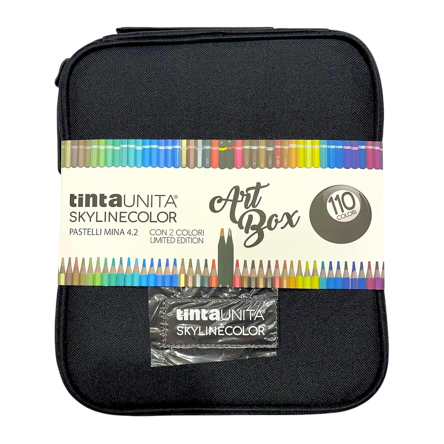 Art Box TintaUnita Skylinecolor 110 colori BLU astuccio con manico e interno organizzato con pastelli mina 4,2mm antirottura + colori multicolor edizione limitata (NERO)