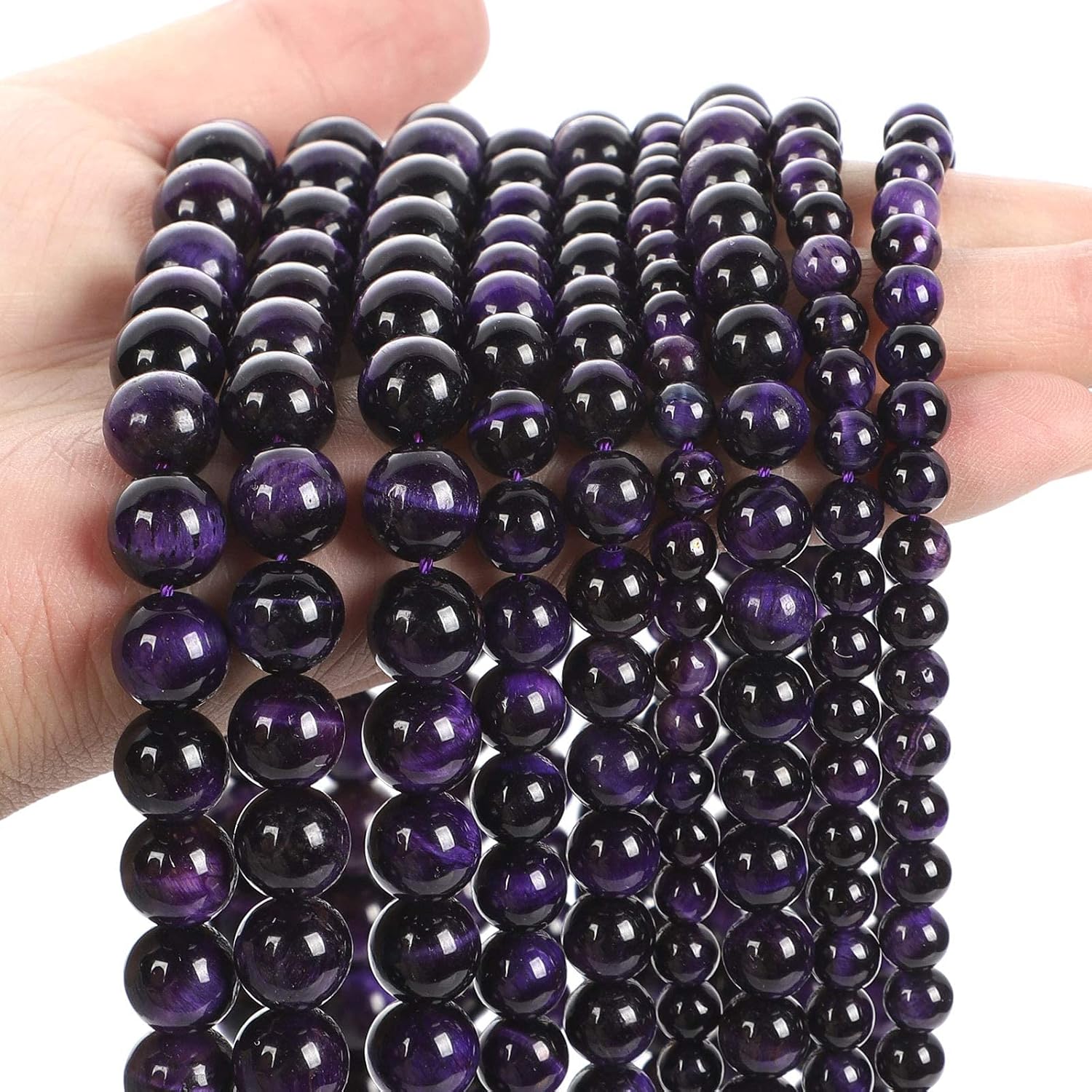 8mm 45Pcs Tiger Eye Beads for Jewelry Making Purple Natural Stone Beads Semi Precious Round Smooth Gemstones Energy Healing Loose Bead(8mm,45Beads) Purple 8mm 45Beads