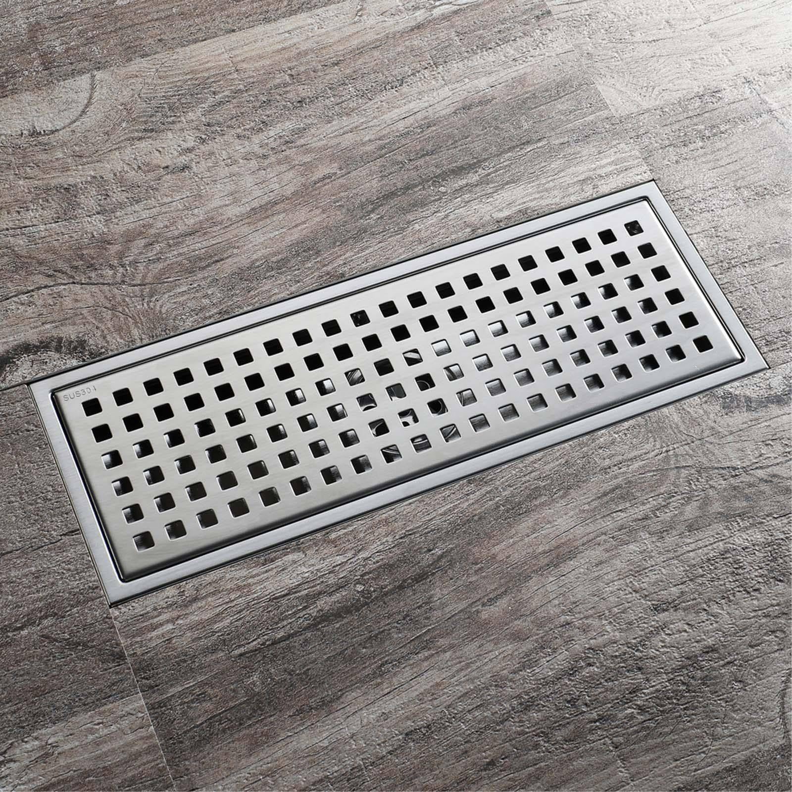 Bonde Douche Style Long Siphon Douche Acier Inoxydable Bonde de Douche Rectangle Bonde Douche Extra Plate Moderne et Simple Siphon de Sol Anti-Odeur Convient pour Cuisine, Salle de Bain