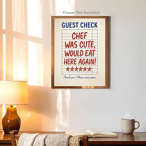 Miniatura 2 de Funny Kitchen Wall Art - Chef Was Cute Guest Check Poster - 8x10 Unframed Retro Diner Decor - Trendy Red Blue Aesthetic Print for Apartment Dining