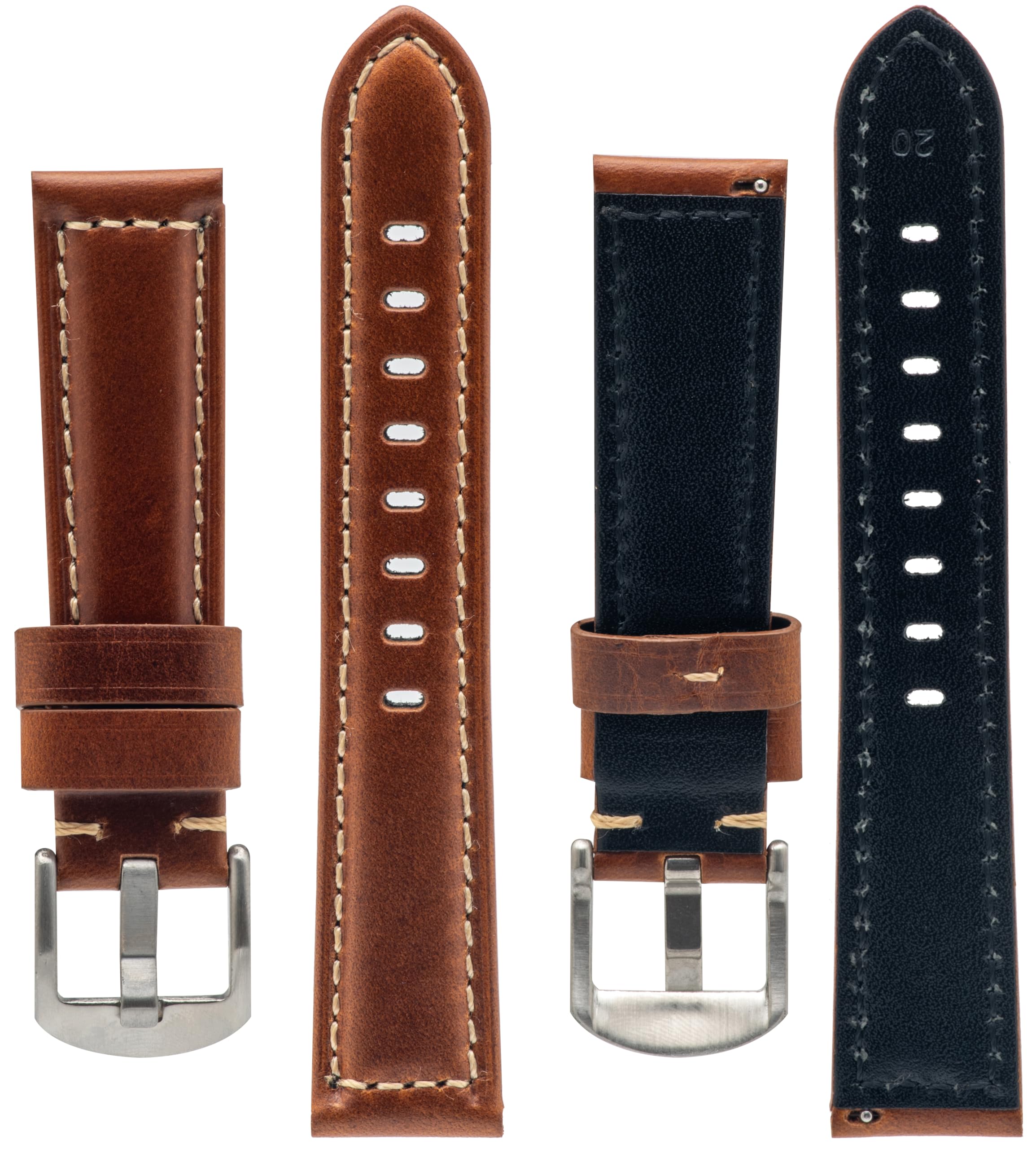 baotuiok Watch Bands for Men, silvery Buckle Leather Watch Strap Vintage Watch Replacement of 20mm