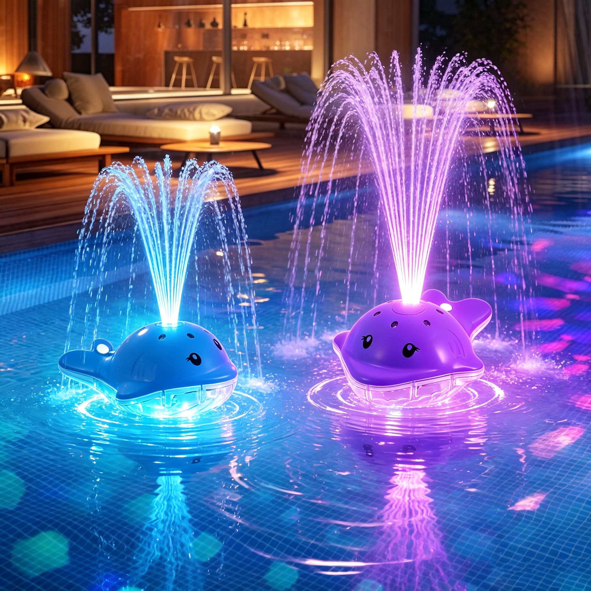 Fontana galleggiante per piscina, con telecomando, 3 modalità di spruzzo e 12 + 12 luci LED, ricaricabile, decorazione ideale per feste notturne, giardino, laghetto