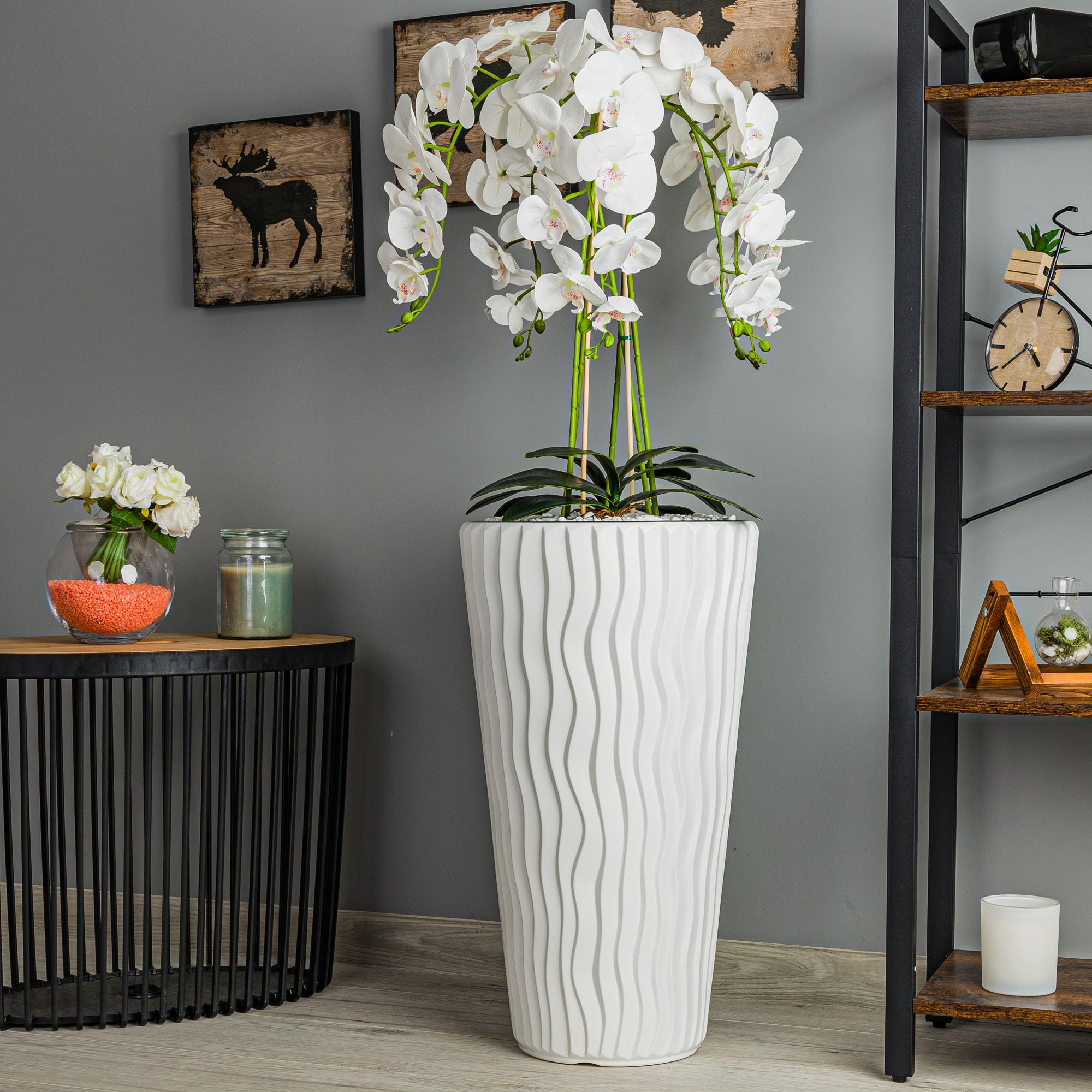 botle Bouquet d'orchidée artificielle en cascade blanche dans un pot blanc, hauteur 115 cm, décoration de bureau à domicile, plante artificielle, fleur artificielle, orchidée artificielle en pot