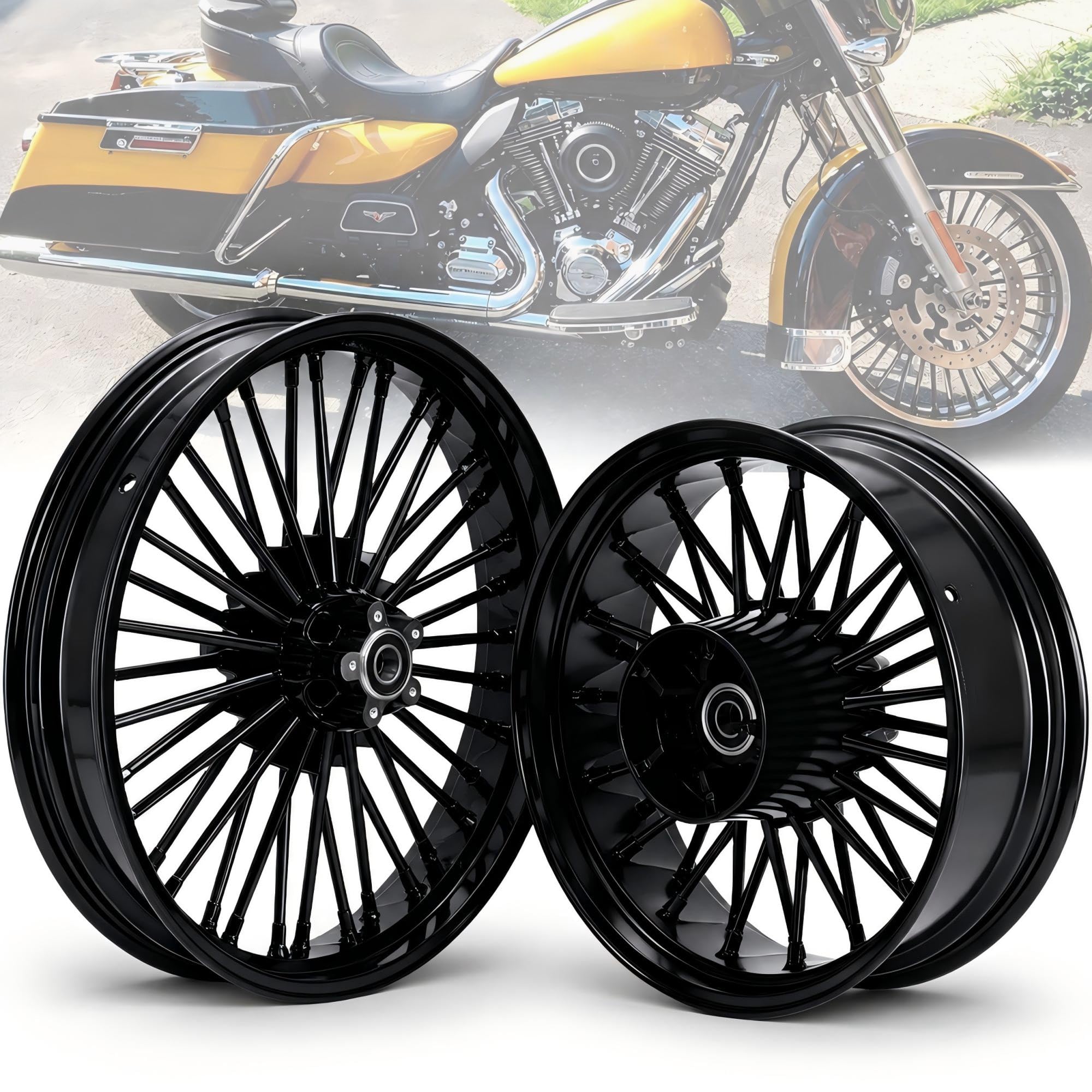 TOFR 21inch 18inch 36 Fat Spoke Wheels Rims For Harley Touring Bagger 09-25