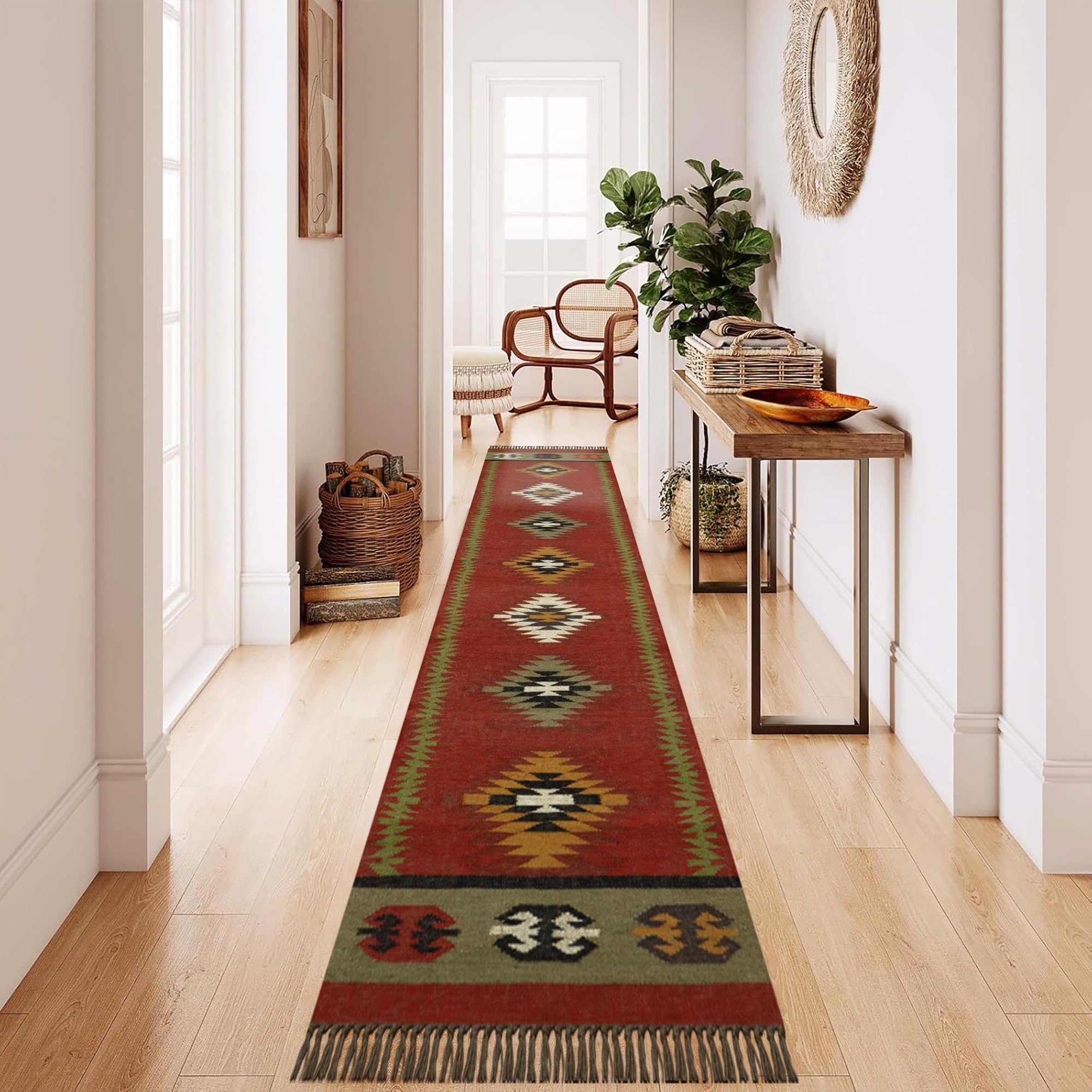 Tapis de couloir réversible 6 x 183 cm en laine et jute tissé à la main – Tapis à tissage plat pour maison et foyer, couloir, escalier